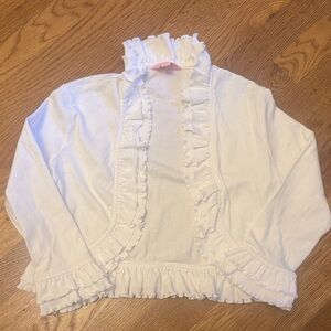 Lilly Pulitzer White Ruffle Open Cardigan hook closure layering 100% Pima cotton